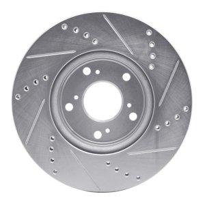 Honda Accord Sedan Brake Rotor (1) - Front Left - R1 Concepts - Drilled & Slotted - Silver - `13-`22